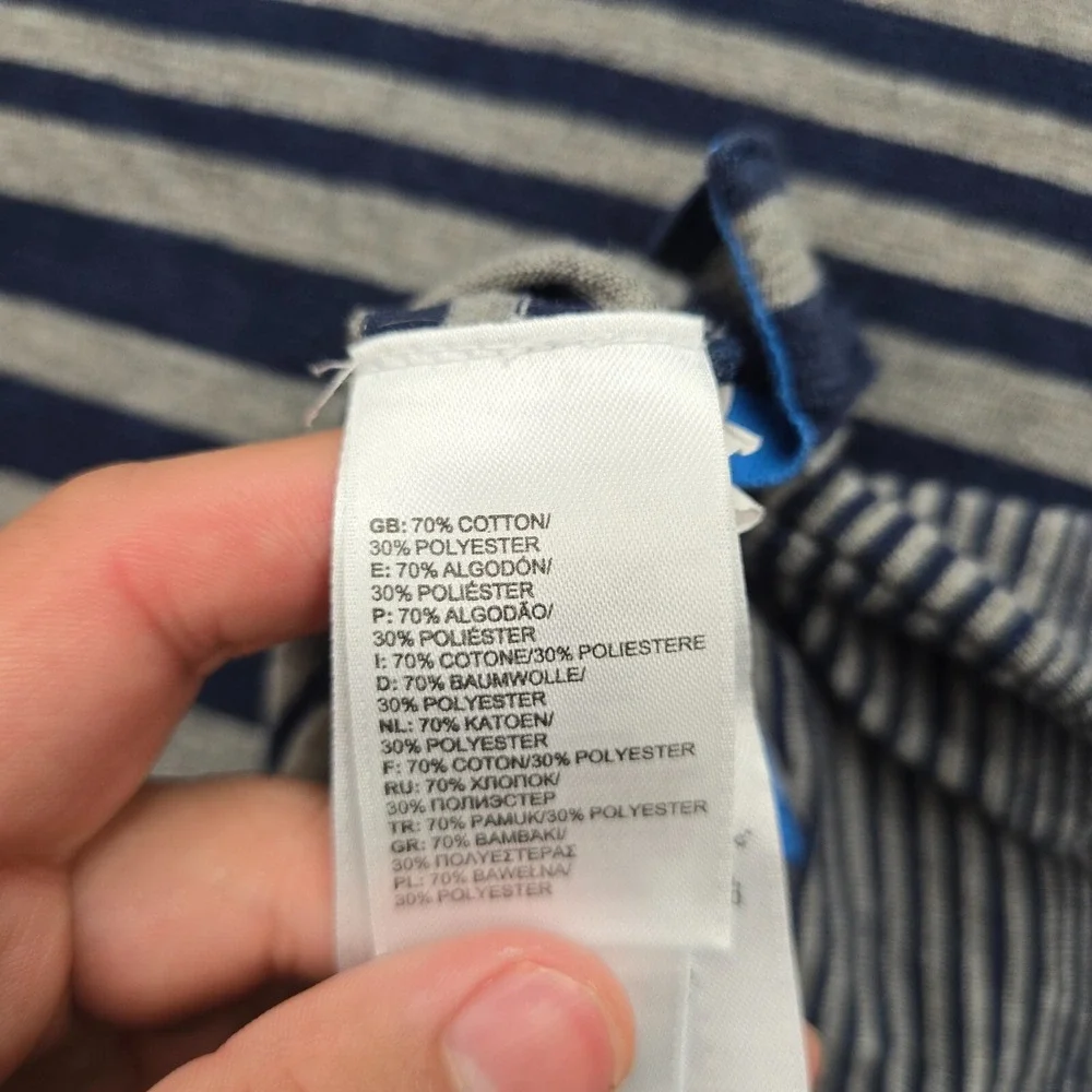 The North Face Polo Shirt Mens‎ Large Navy Blue Grey Striped Pocket Tee Outdoors